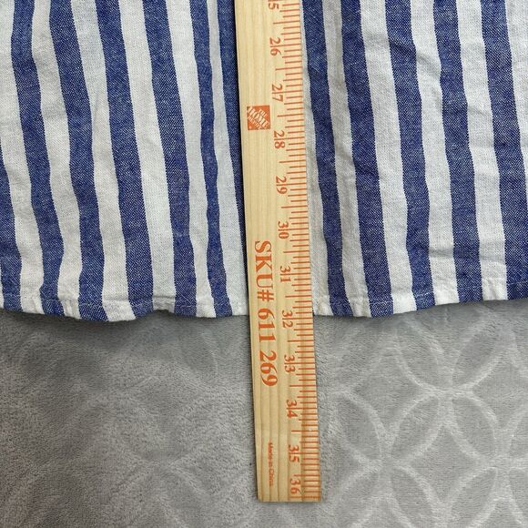 Old Navy Fit & Flare Linen Blend Mini Dress XXL Blue White Stripe Smocked Summer - Picture 11 of 14